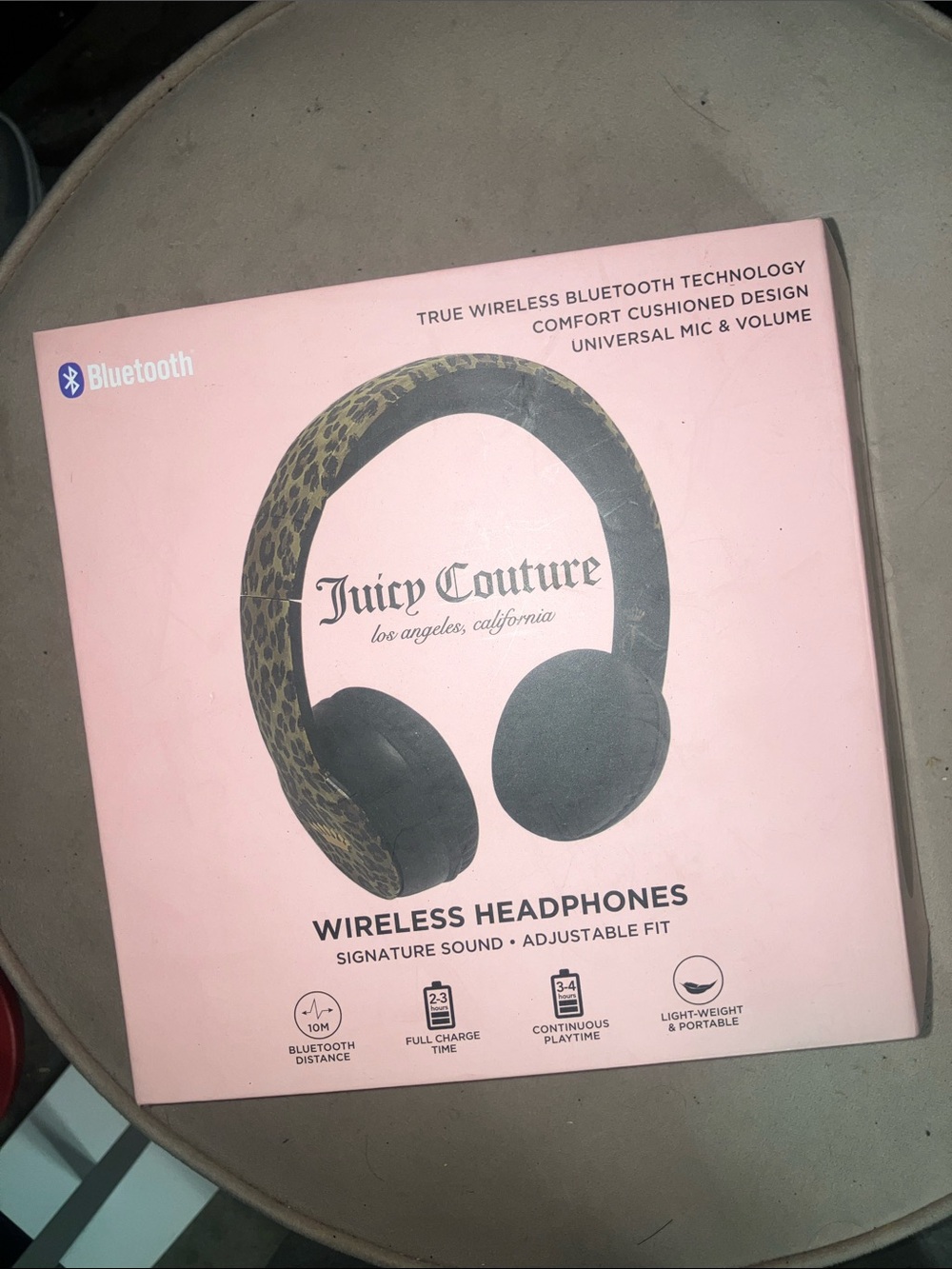 Juicy Couture Leopard Print Wireless Headphones in Pink Packaging